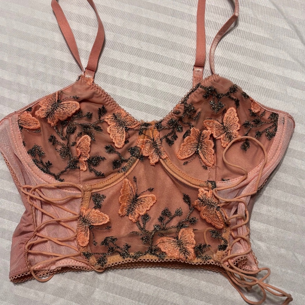 SHEIN Corset Lace Top Bra Blush Pink / green Small